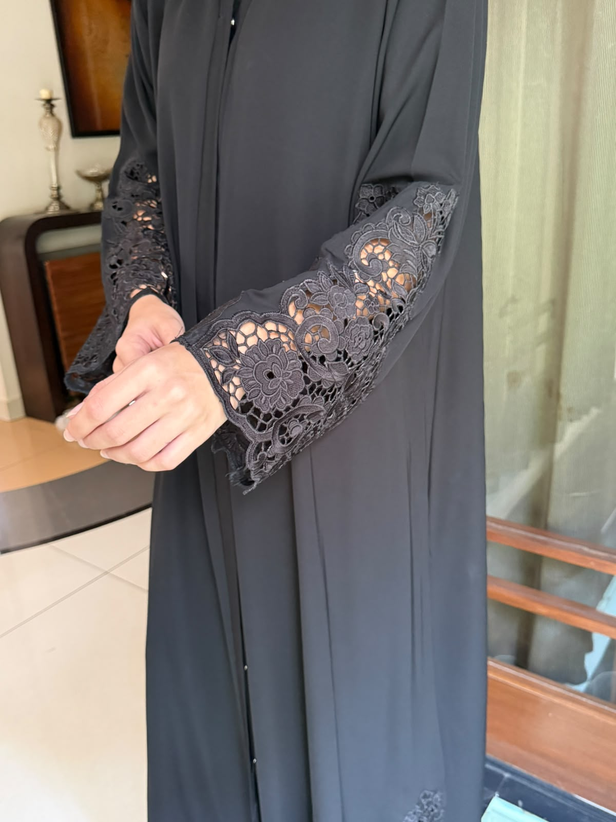 Black Korean Nidha With Beautiful Lace Work On Sleeves